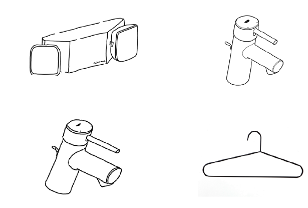 My drawing of some kind of mechanical part, an illustration of a faucet, my drawing of the faucet, a coat hanger