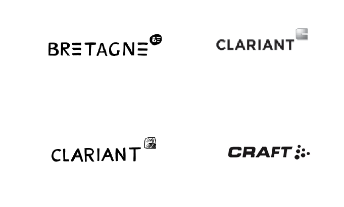 My drawing of the Bretagne logo, a corporate name logo for Clariant, my drawing of the Clariant logo, the corporate name logo for Craft