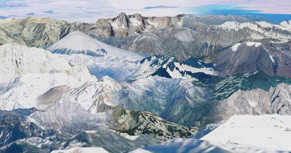 a digital collage of mountains, some high resolution and some low resolution