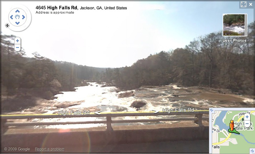 Screenshot of Street View of river rapids in Georgia seen from a bridge
