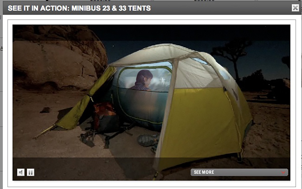 Jenny Odell photoshopped into a camping tent inside a window that says: See it in Action: Minibus 22 and 23 Tents